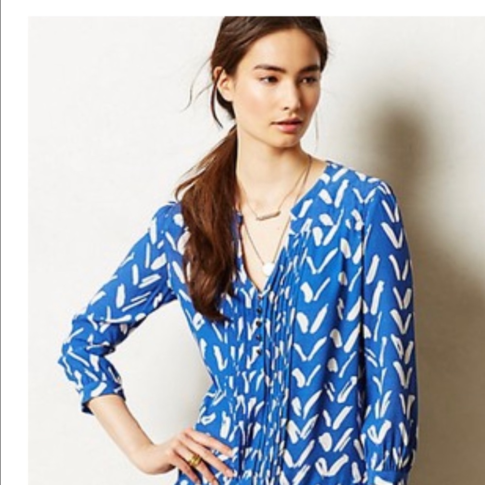 MAEVE Anthro Blue & White Drop waist dress